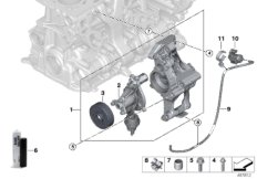 Система охлаждения-насос ОЖ для BMW F30N 330e B48X (схема запасных частей)
