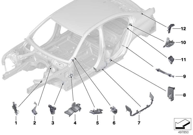 Шумоизоляции полостей для BMW G20 330d B57 (схема запчастей)