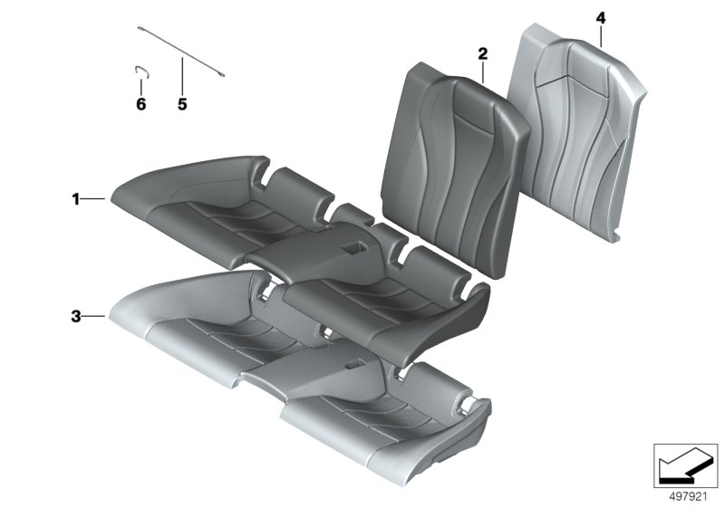 Мягкая часть и обивка заднего сиденья для BMW G14 840iX B58C (схема запчастей)