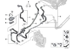 Шланги ОЖ автономной системы отопления для BMW G07 X7 50iX N63M (схема запасных частей)