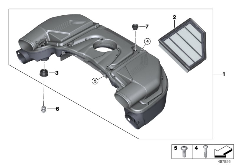 Глушитель шума всасыв./сменн.эл.фильтра для BMW G07 X7 50iX N63M (схема запчастей)