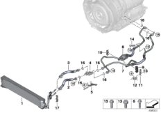 Теплообменник/трубопровод радиатора КПП для BMW RR11 Phantom N74L (схема запасных частей)