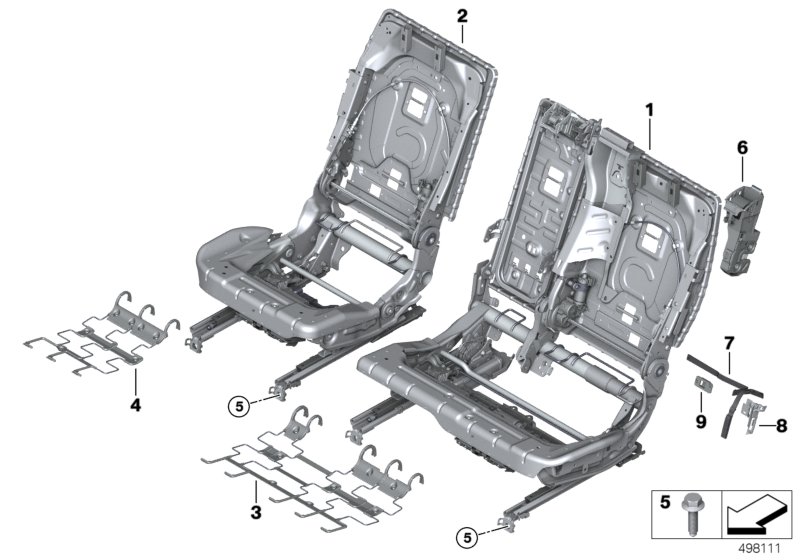 Каркас подушки сиденья пов.комф.Зд для BMW G05 X5 45eX B58X (схема запчастей)