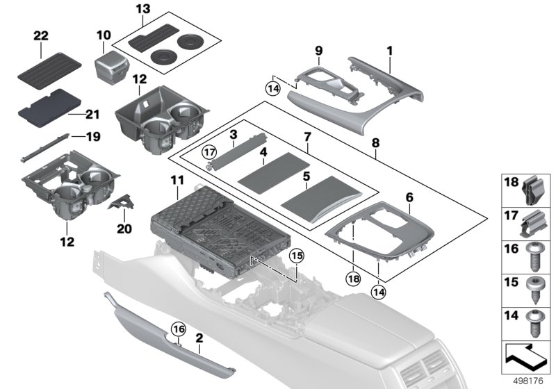 Доп.элементы центральной консоли для BMW G12N 740Li B58C (схема запчастей)