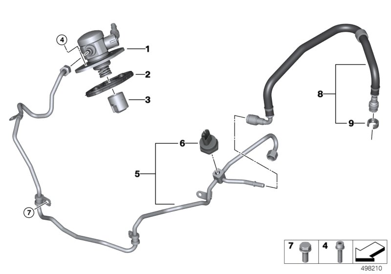 Насос высокого давления/трубопроводы для BMW F92 M8 S63M (схема запчастей)