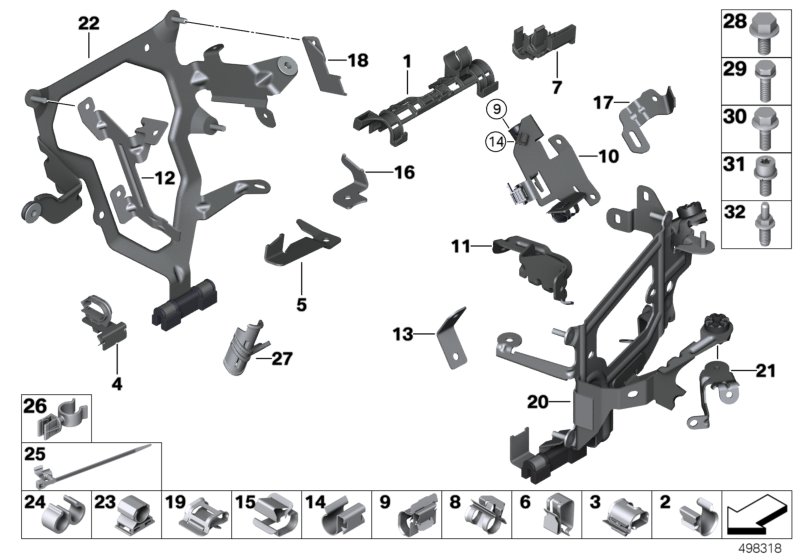 Элементы крепления жгута проводов для BMW F11 550i N63 (схема запчастей)