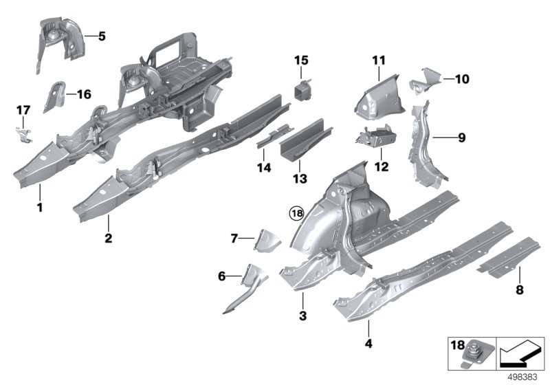 Брызговик Зд/детали днища для BMW G21 M340iX B58D (схема запчастей)
