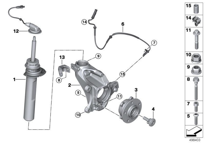Стойка амортизатора Пд VDC/доп.элементы для BMW F39 X2 25dX B47 (схема запчастей)
