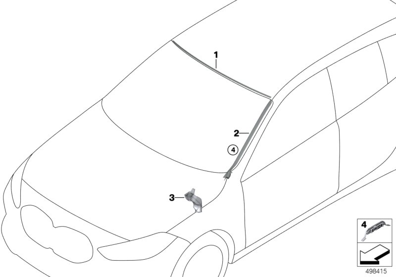 Остекление, дополнительные элементы для BMW F40 116d B37B (схема запчастей)