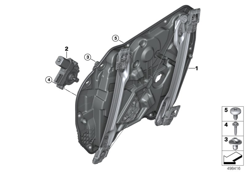 Механизм перемещения стекла двери Пд для BMW F40 118d B47B (схема запчастей)