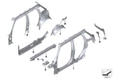 Детали бокового каркаса для MINI F55 One D B37A (схема запасных частей)