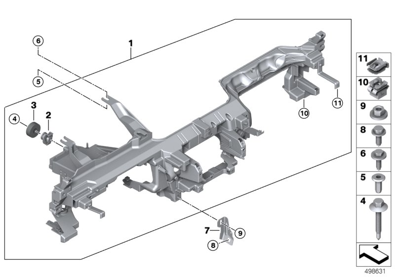 опора панели приборов для BMW G29 Z4 30i B48D (схема запчастей)