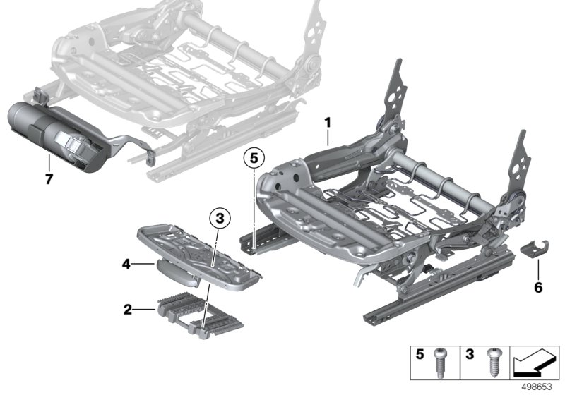 Каркас подушки переднего сиденья для BMW F23N M240i B58 (схема запчастей)