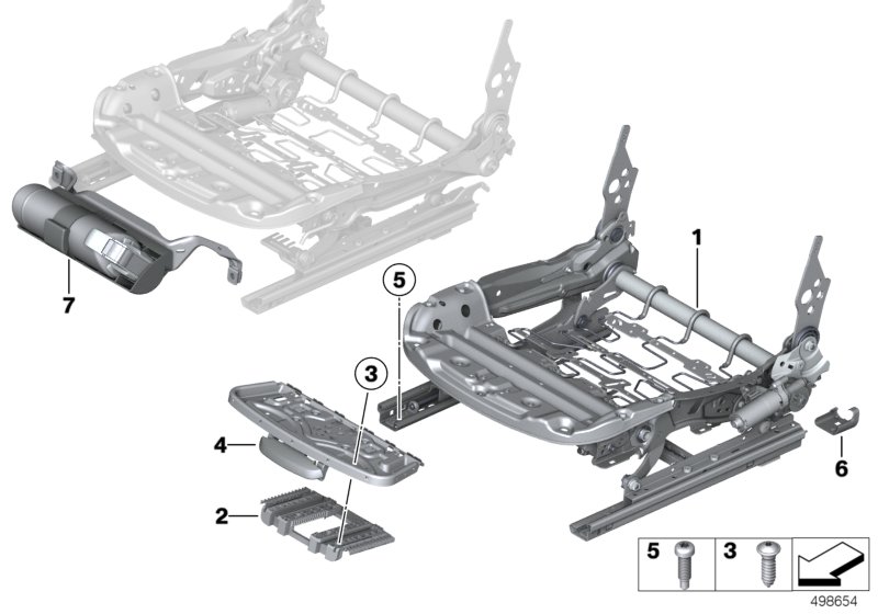 Каркас подушки переднего сиденья для BMW F21N 118i B38 (схема запчастей)