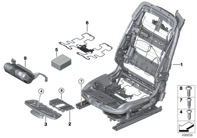 Сиденье Пд каркас спинки для BMW F33 420i B48 (схема запчастей)