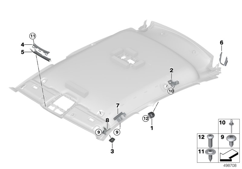 Доп.элементы потолка для BMW G02 X4 M40dX B57 (схема запчастей)