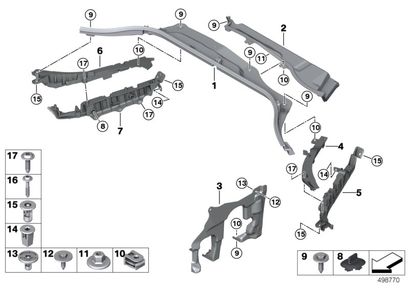 Дополнительные элементы моторного отсека для BMW G02 X4 25dX B47 (схема запчастей)