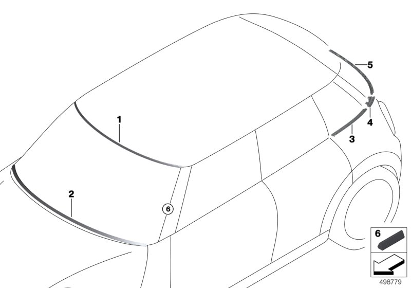 Остекление, дополнительные элементы для BMW F55 Cooper B36 (схема запчастей)