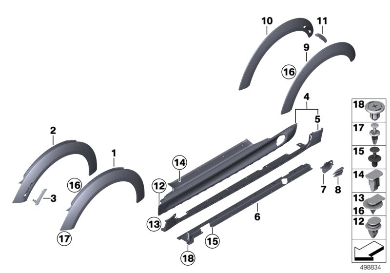 Накладка порог / арка колеса для BMW R57N Cooper D 2.0 N47N (схема запчастей)