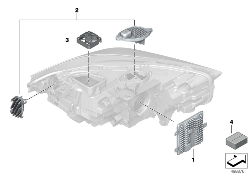 Детали электронного блока фары для BMW F40 116d B37B (схема запчастей)