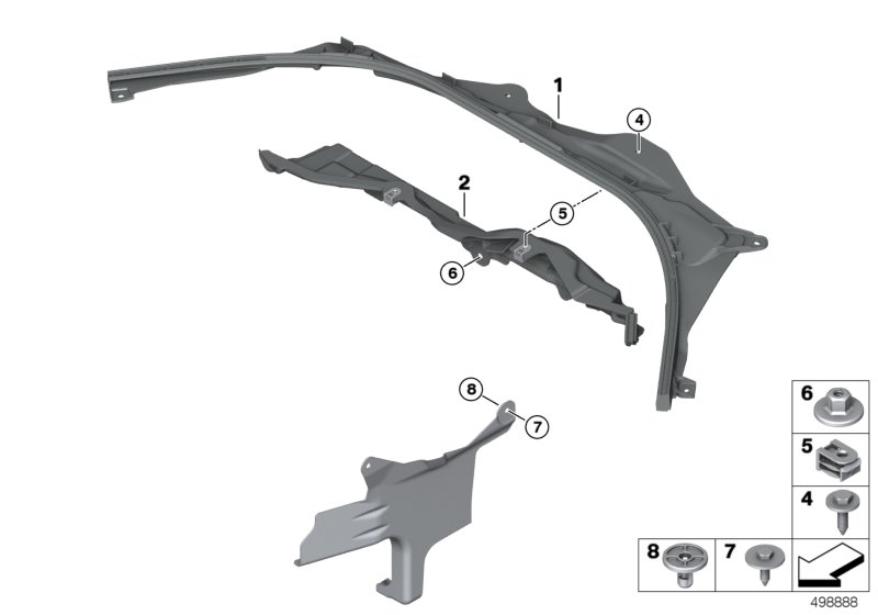 Дополнительные элементы моторного отсека для BMW G20 330iX B46D (схема запчастей)