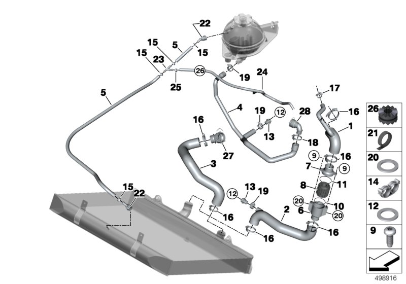 Шланги системы охлаждения/доп.элементы для BMW MOSP M6 GT3 P63 (схема запчастей)