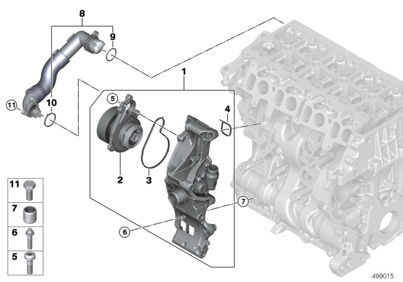 Система охлаждения-насос ОЖ для BMW F54N Cooper S B46C (схема запчастей)