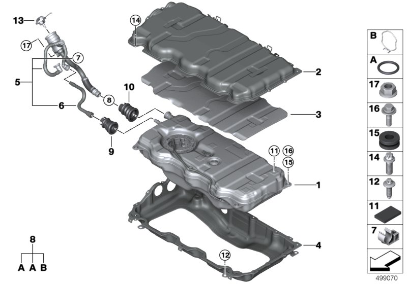 Топливный бак/дополнительные элементы для BMW G20 330e B48X (схема запчастей)