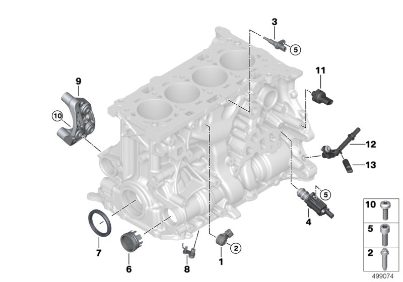 Блок цилиндров/дополнительные элементы для BMW F48 X1 20iX B48C (схема запчастей)