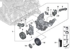 Система охлаждения-насос ОЖ для BMW G20 330e B48X (схема запасных частей)