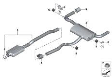 Система выпуска ОГ Зд для BMW F48N X1 20dX B47D (схема запасных частей)