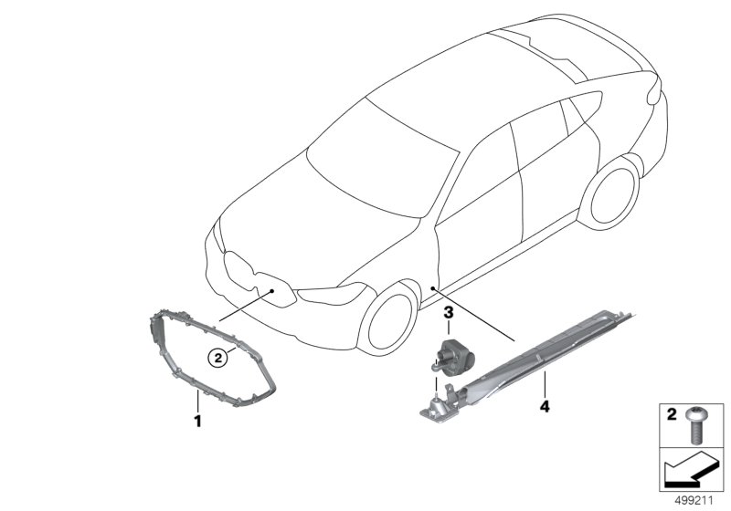 Подсветка выхода / решетки радиатора для BMW G06 X6 30dX B57 (схема запчастей)