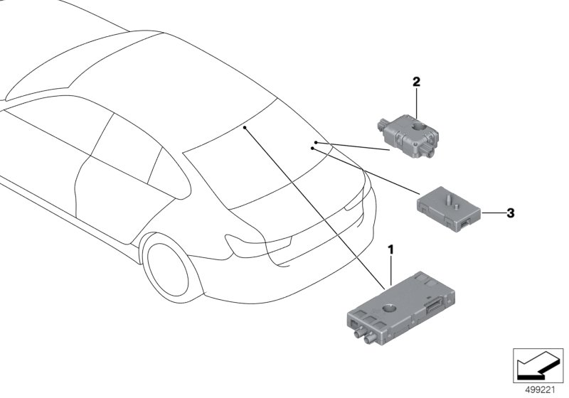 Детали усилителя разнесенной антенны для BMW G20 330d B57 (схема запчастей)