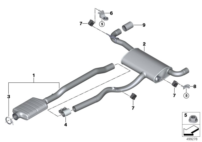 Система выпуска ОГ Зд для BMW F48 X1 20dX B47D (схема запчастей)