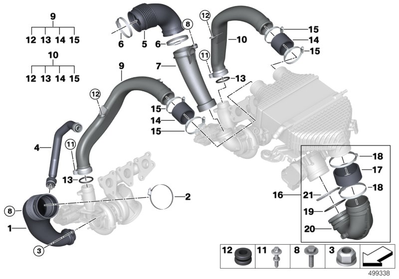 Воздуховод наддувочного воздуха для BMW F83N M4 S55 (схема запчастей)