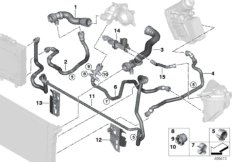 Шланги системы охлаждения для BMW F11N 535dX N57Z (схема запасных частей)