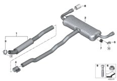 Система выпуска ОГ Зд для BMW F54N Cooper S B48C (схема запасных частей)