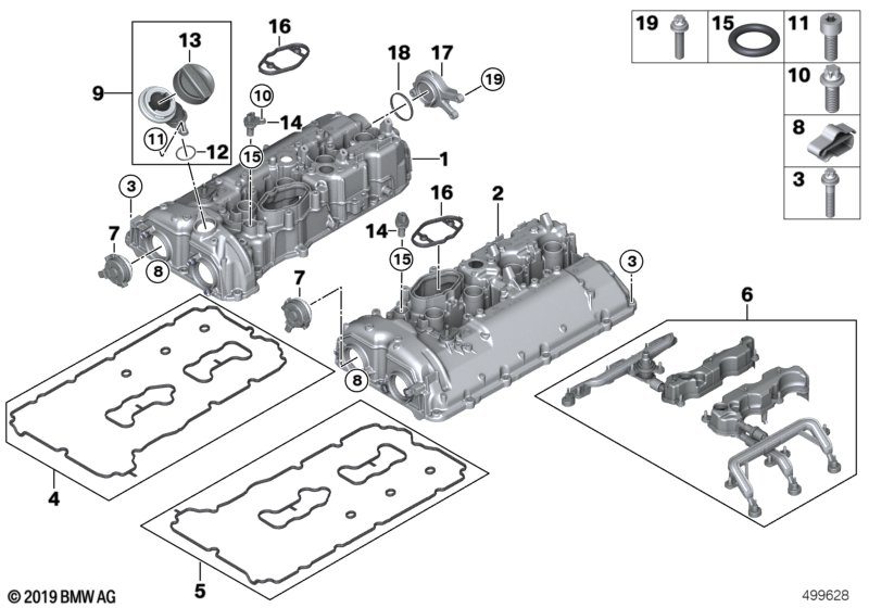Крышка головки блока цилиндров для BMW F92 M8 S63M (схема запчастей)