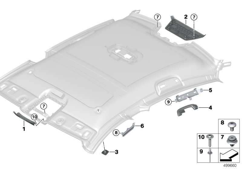 Доп.элементы потолка для BMW G16 840i B58C (схема запчастей)