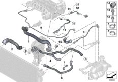 Шланги системы охлаждения для BMW F40 116d B37B (схема запасных частей)