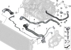 Шланги системы охлаждения для BMW F40 118d B47B (схема запасных частей)