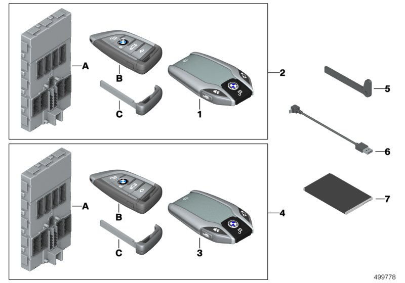 BMW ключ с дисплеем / к-т FFB с BDC для BMW G12N M760LiX N74L (схема запчастей)