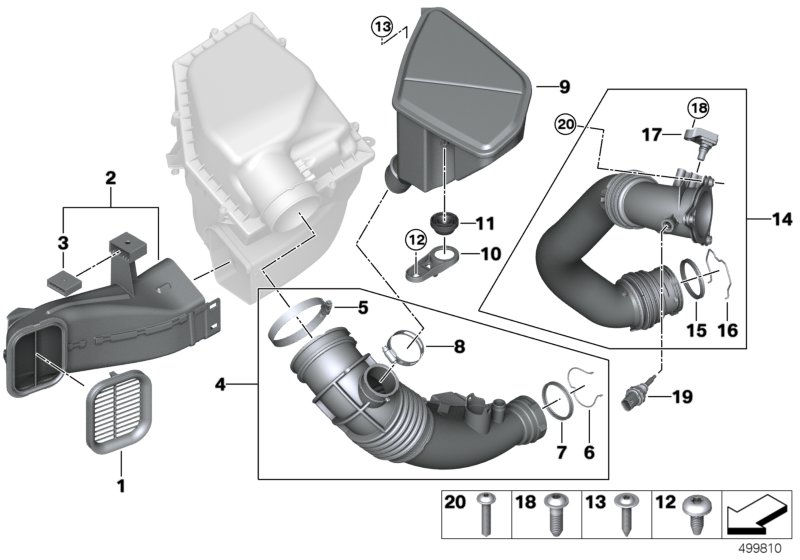 Воздуховод для BMW G01 X3 20i B48C (схема запчастей)