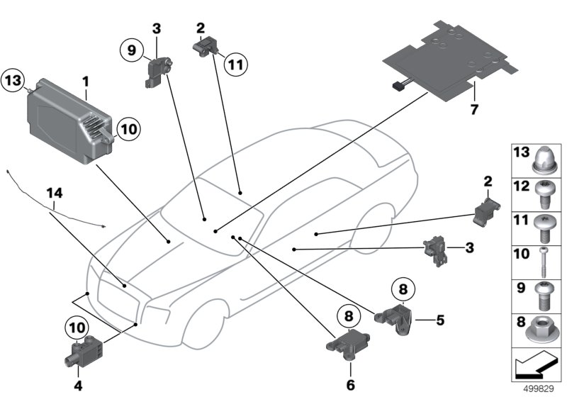 Электрические детали НПБ для BMW RR6 Dawn N74R (схема запчастей)