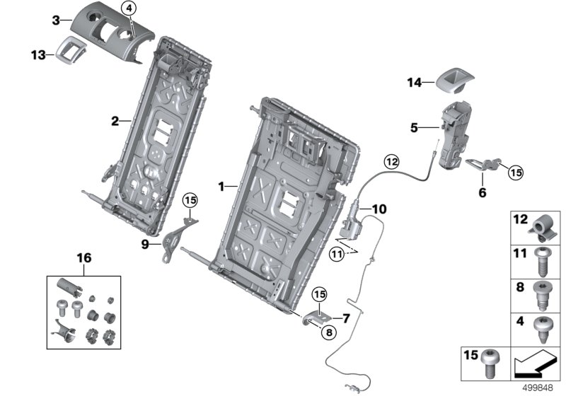 Каркас подушки заднего сиденья для BMW G21 330iX B48D (схема запчастей)