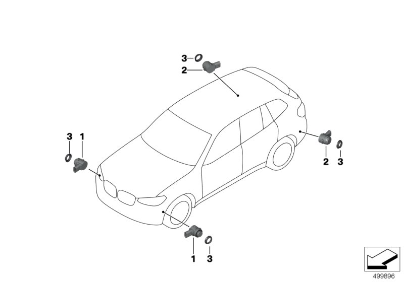 Ультразвуковой датчик PMA для BMW F98 X4 M S58 (схема запчастей)