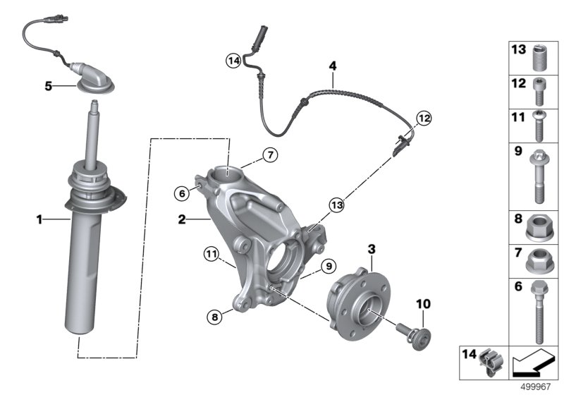 Стойка амортизатора Пд VDC/доп.элементы для BMW F48N X1 18i B32 (схема запчастей)
