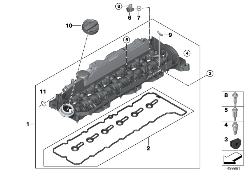 Крышка головки блока цилиндров/доп.эл. для BMW G30 M550dX B57S (схема запчастей)