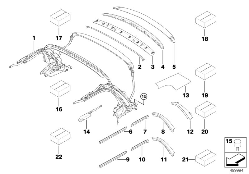 Складной верх дополнительные элементы для BMW R57N Cooper S N18 (схема запчастей)