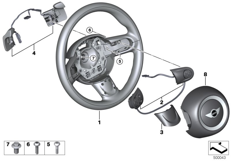 М/ф спорт.рул.колесо, НПБ, переключ.КПП для BMW R58 Cooper N16 (схема запчастей)